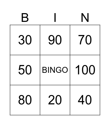 MULTIPLOS DE 10 Bingo Card
