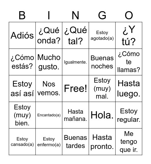 Saludos y Despedidas Bingo Card