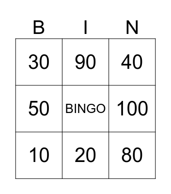 MULTIPLOS DE 10 Bingo Card
