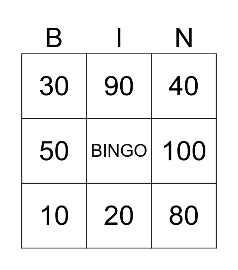 MULTIPLOS DE 10 Bingo Card