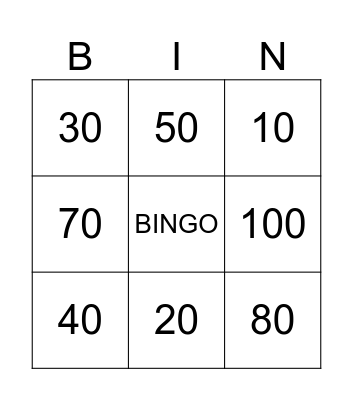 MULTIPLOS DE 10 Bingo Card