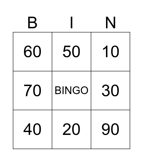 MULTIPLOS DE 10 Bingo Card