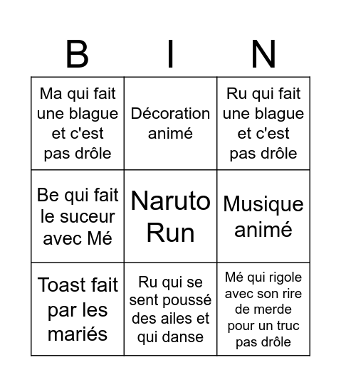 Mariage Bingo Card