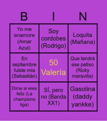 Bingo Musical Bingo Card