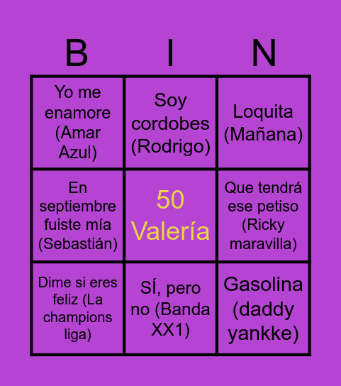 Bingo Musical Bingo Card