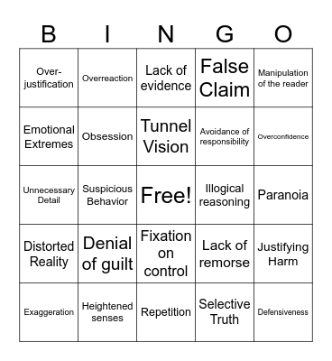Unreliable Narrators Bingo Card