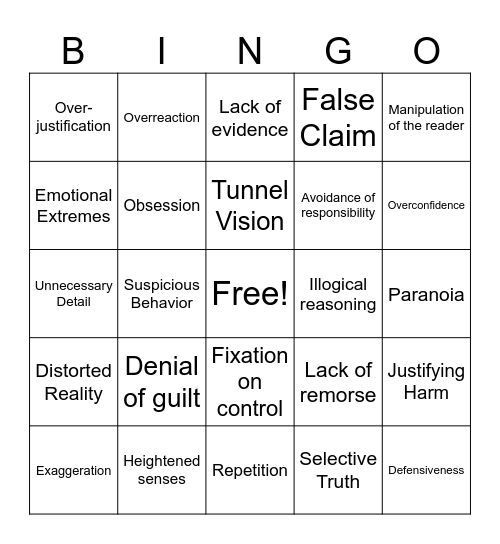 Unreliable Narrators Bingo Card