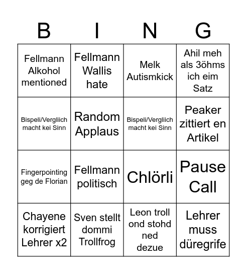 Friitig Bingo Card