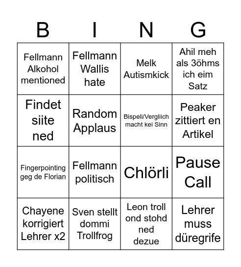 Friitig Bingo Card