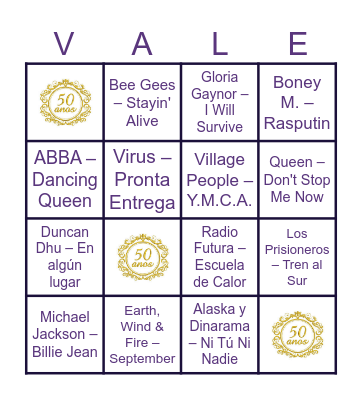 ¡Los 50 de VALERIA! Bingo Card