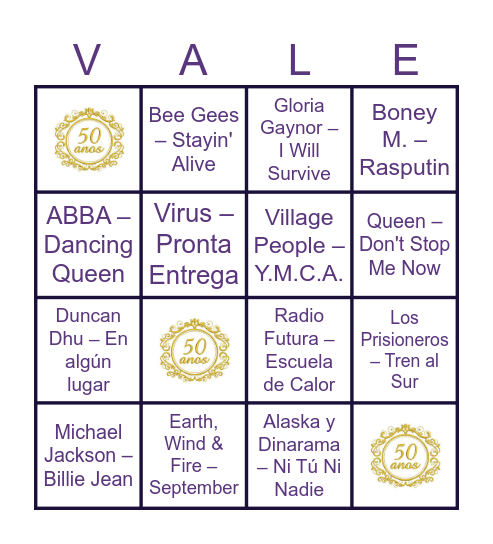 ¡Los 50 de VALERIA! Bingo Card
