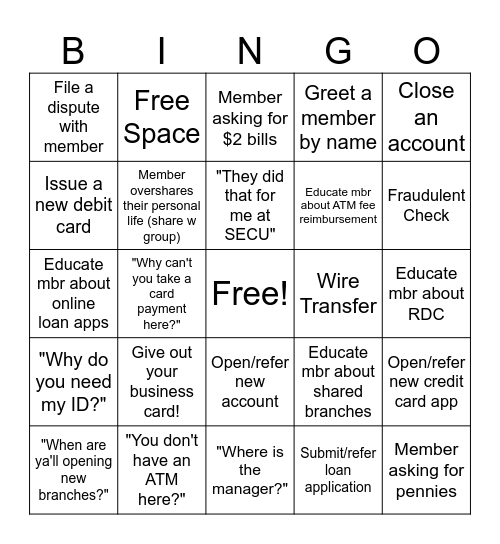 Friday Bingo Card