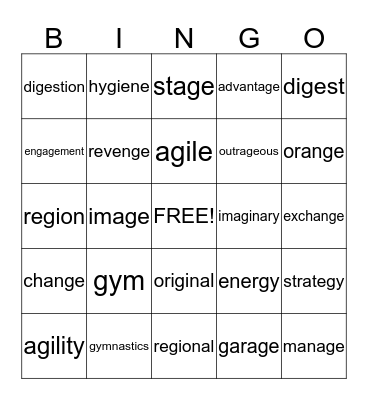 SOFT g Bingo Card