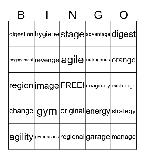 SOFT g Bingo Card