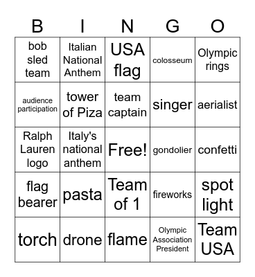 2026 Olympics Bingo Card