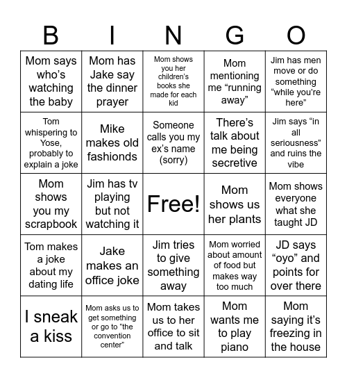 Welcome to the family Bingo Card