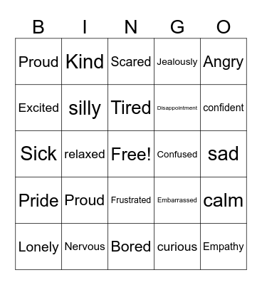 Feelings  Bingo Card