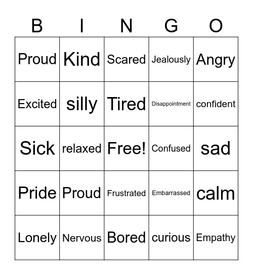 Feelings  Bingo Card