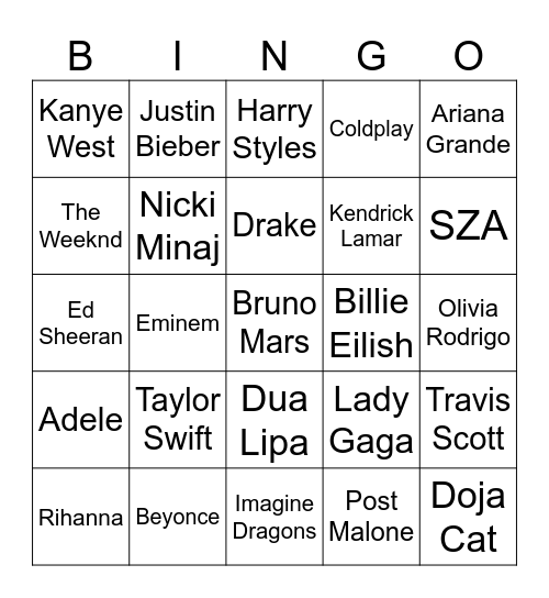 Music Bingo Card