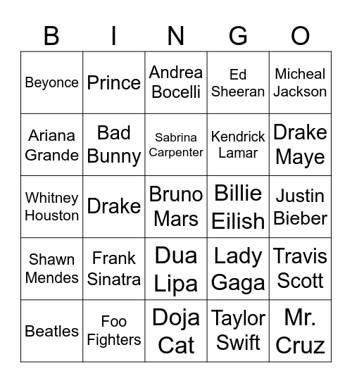 Music Bingo Card