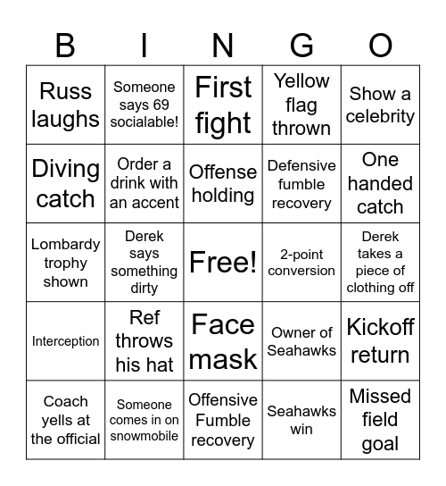 Super Bowl Bingo Card