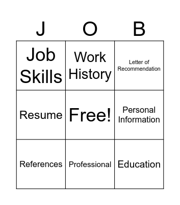 Resume Bingo Card