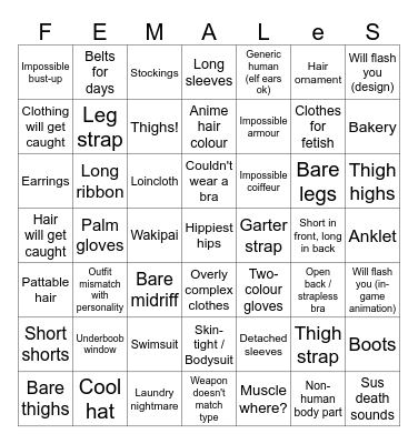 Mihoyo Teen/Adult Female Character Design Bingo Card