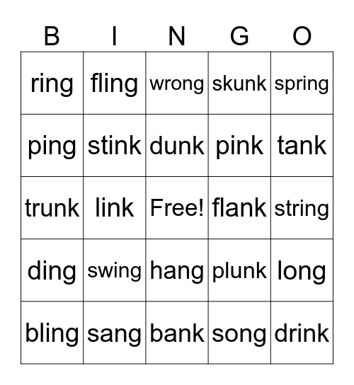 ng/nk Bingo Card