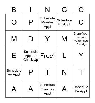 Tigger Fam Bingo Card