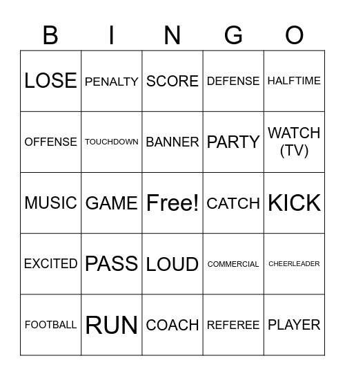 SUPERBOWL Bingo Card
