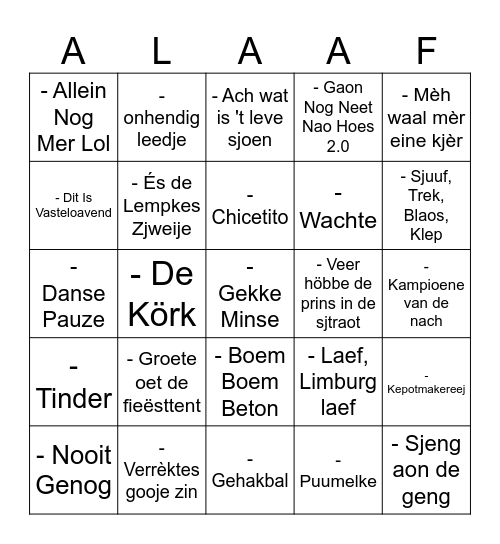 Vasteloavesbingo Card