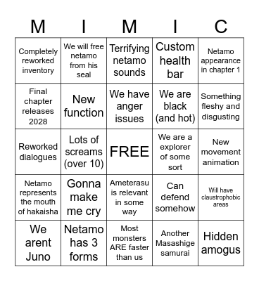 Book 3 The Mimic Bingo (gonna be here for 4 years) Bingo Card