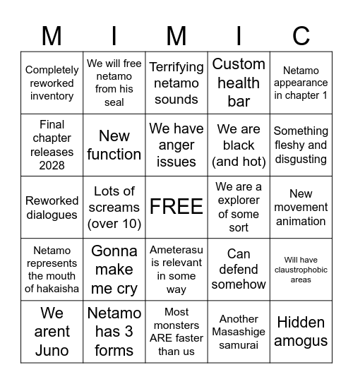 Book 3 The Mimic Bingo (gonna be here for 4 years) Bingo Card
