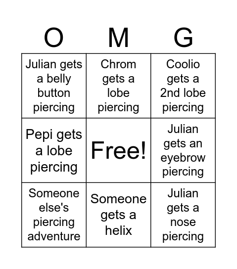 Piercing BINGO!!! Bingo Card