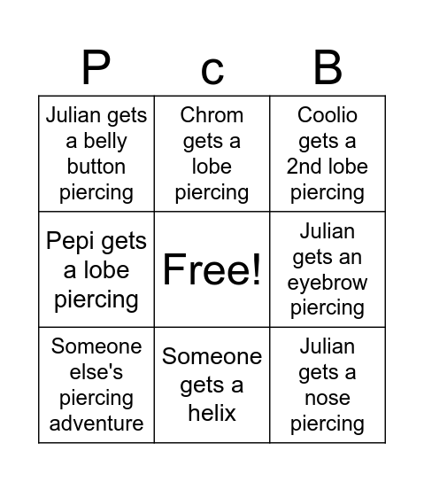 Piercing BINGO!!! Bingo Card