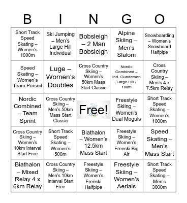 Shared Services 2026 Winter Olympics Bingo! Bingo Card