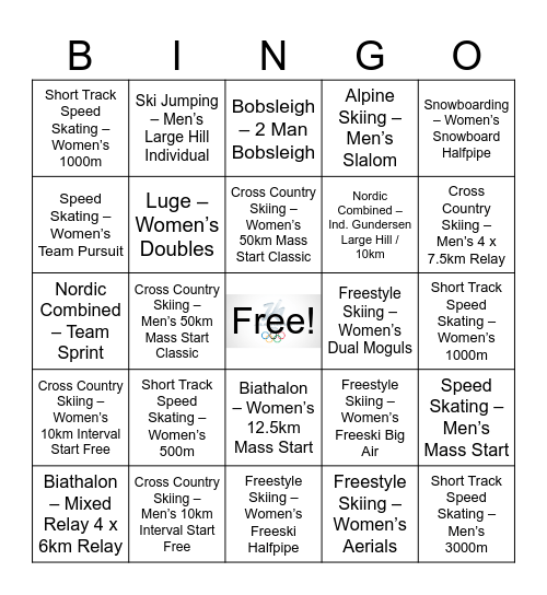 Shared Services 2026 Winter Olympics Bingo! Bingo Card