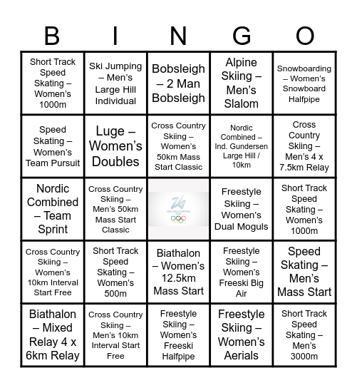 Shared Services 2026 Winter Olympics Bingo Card