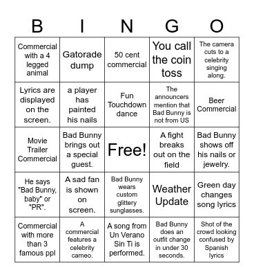 Bad Bunny Bingo Card