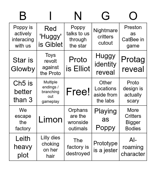 Poppy Playtime - Chapter 5 #2 by S.V.V Bingo Card