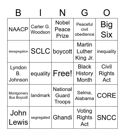 Civil Rights Bingo Card