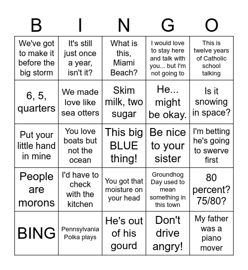 Groundhog Day Bingo Card