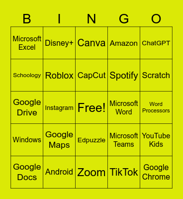 Computer Software Bingo Card
