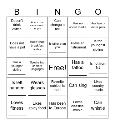 Find Someone Who Bingo Card