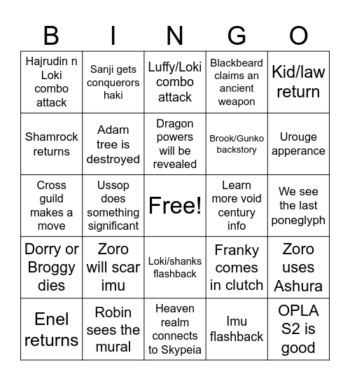 One Piece 2026 Bingo Card