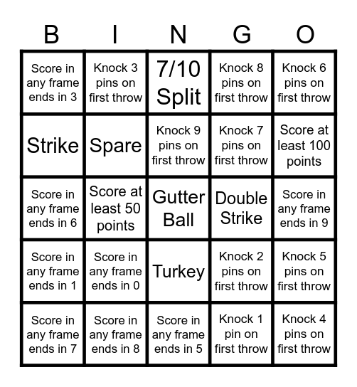 Bowling Bingo Card