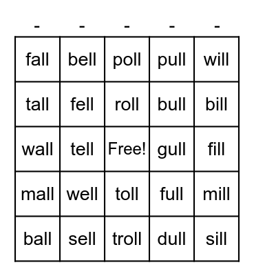 Special Vowel Combinations Bingo Card