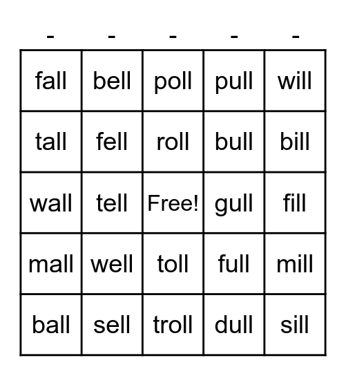 Special Vowel Combinations Bingo Card