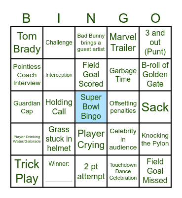SUPER BOWL BINGO Card