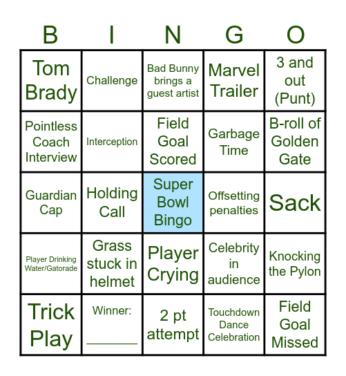 SUPER BOWL BINGO Card